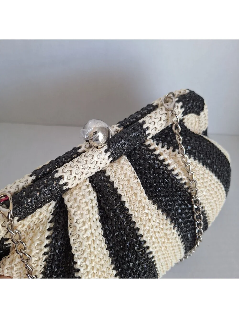 NWT Isaac Mizrahi Striped Woven Clutch Chain Strap Crossbody Bag